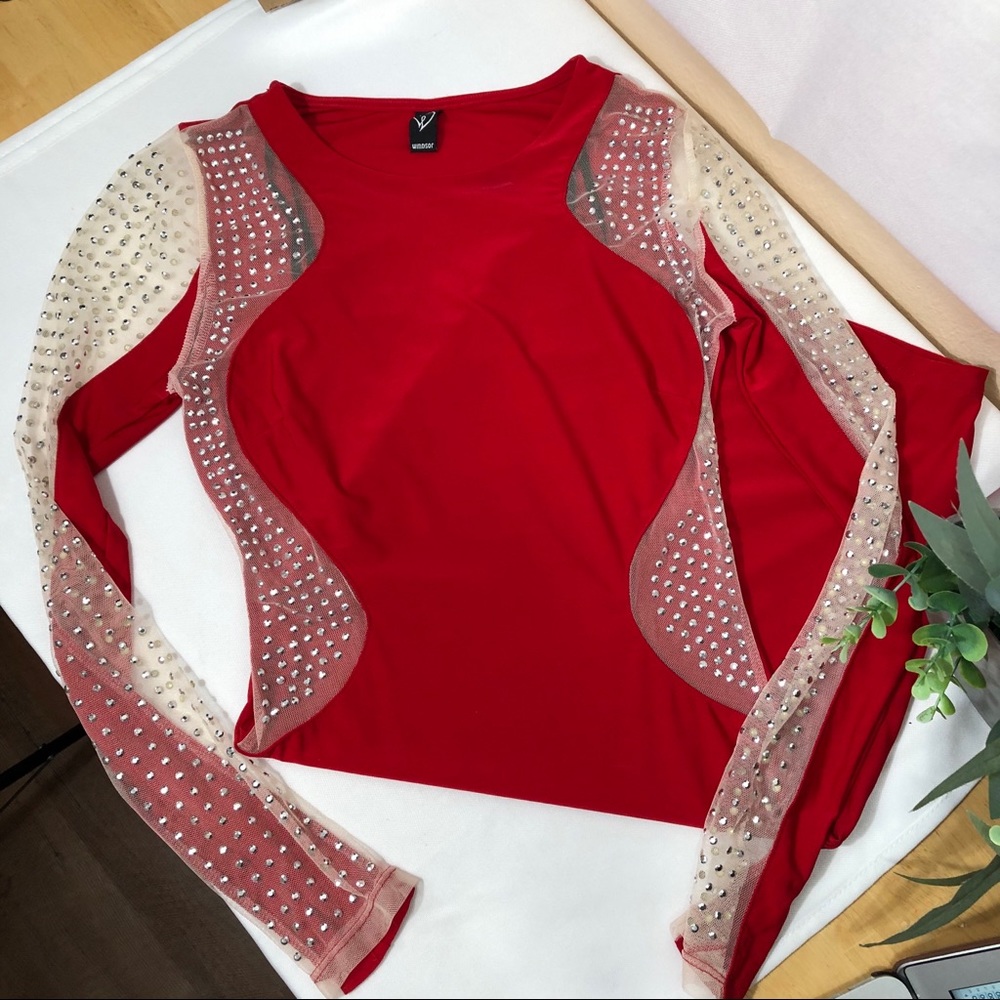 GUC Red BodyCon Dress with Silver Rhinestones